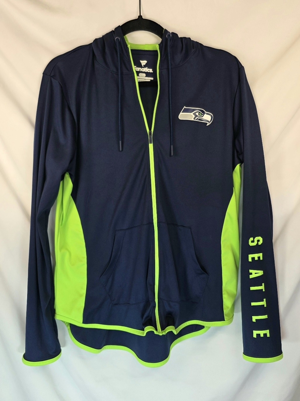 Fanatics Seattle Seahawks Womens Jacket Sz L Zip Hoodie Performance Colorblock